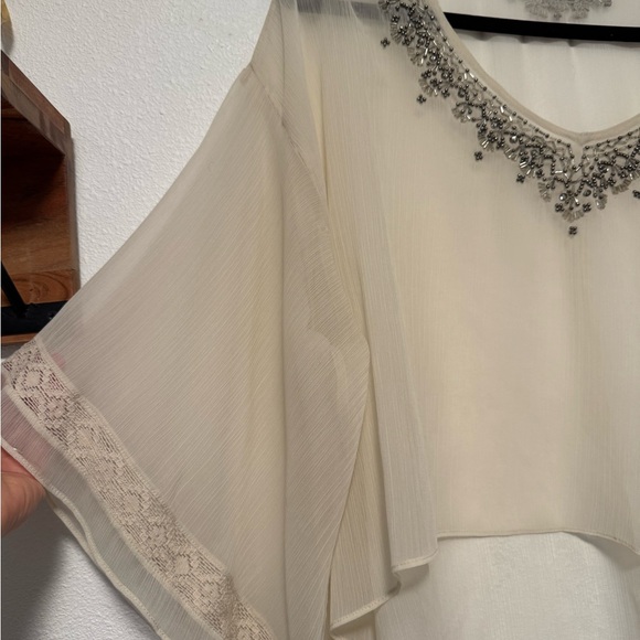 Abercrombie & Fitch Cream Blouse with Beaded Neckline - Picture 2 of 8